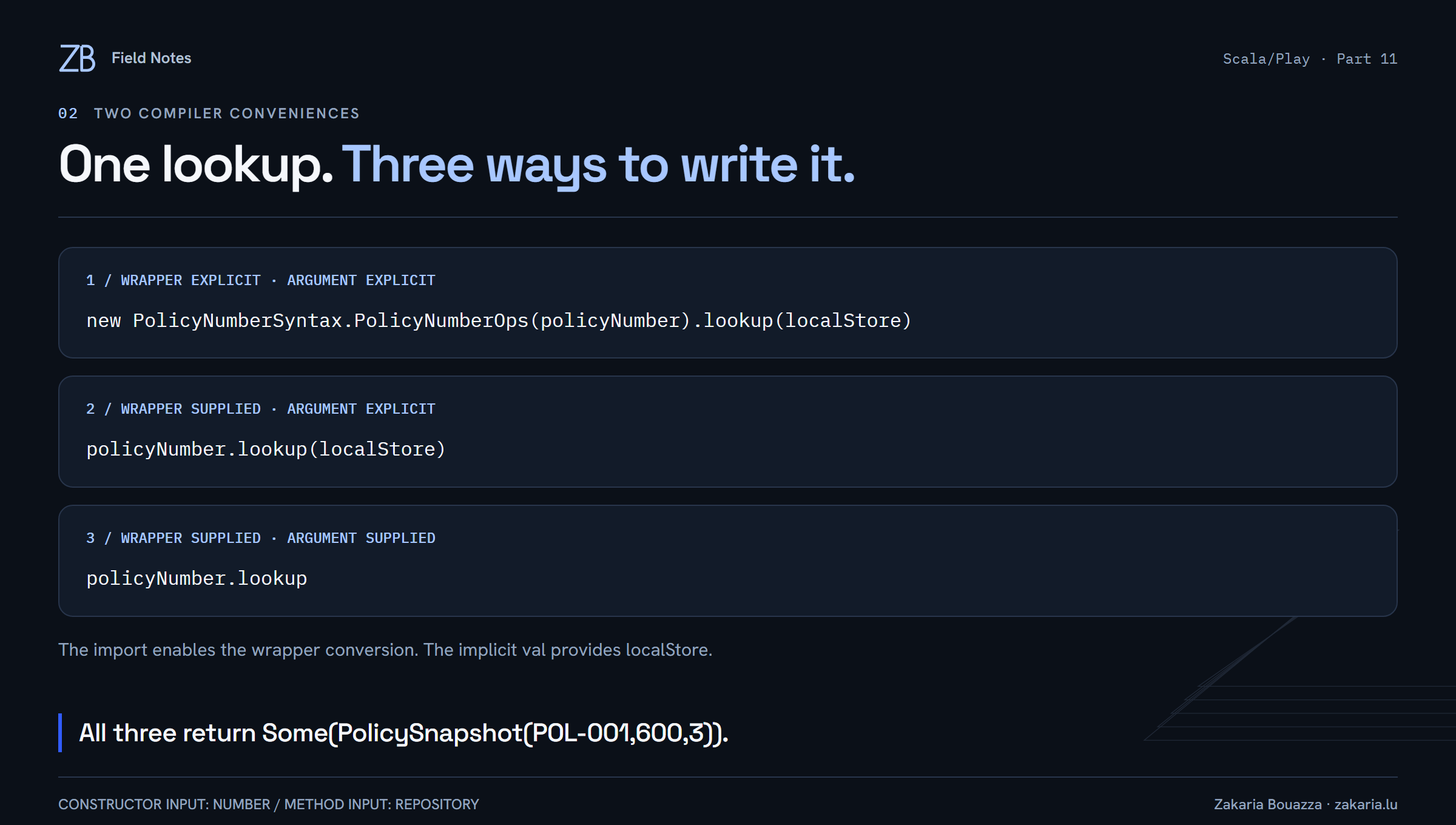 Comparison of three lookup calls showing which ones make the wrapper and repository argument explicit