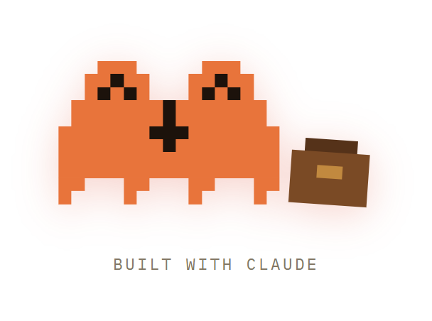 Pixel-art Claude mascot carrying a briefcase